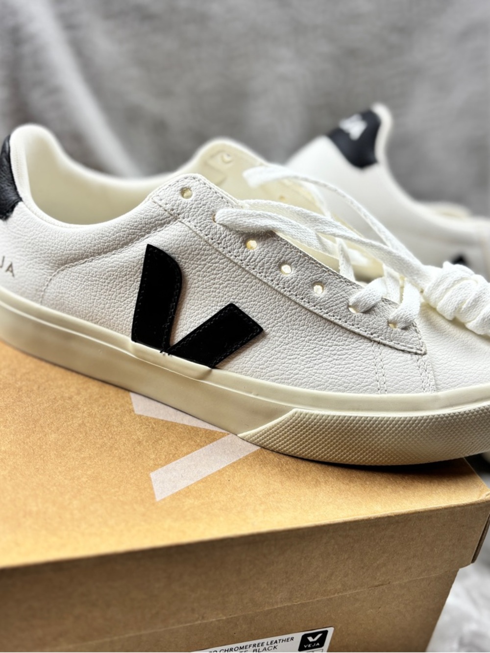 Veja Campo Sneakers in White with Black V Patch